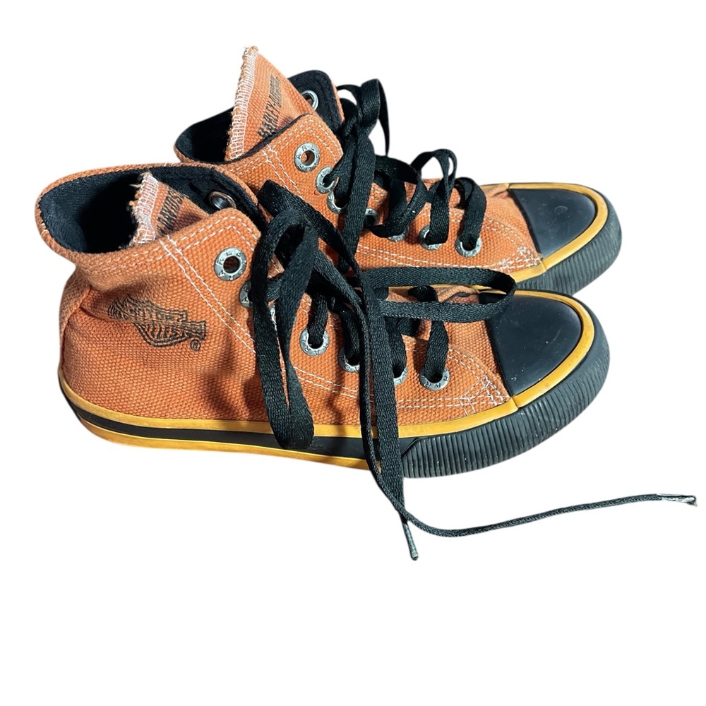Harley-Davidson orange and black high top shoes kids size‎ 2 box GI